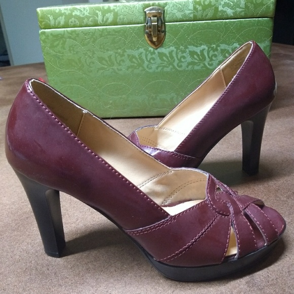 Nicole by Nicole Miller Shoes - Open toe burgundy heels